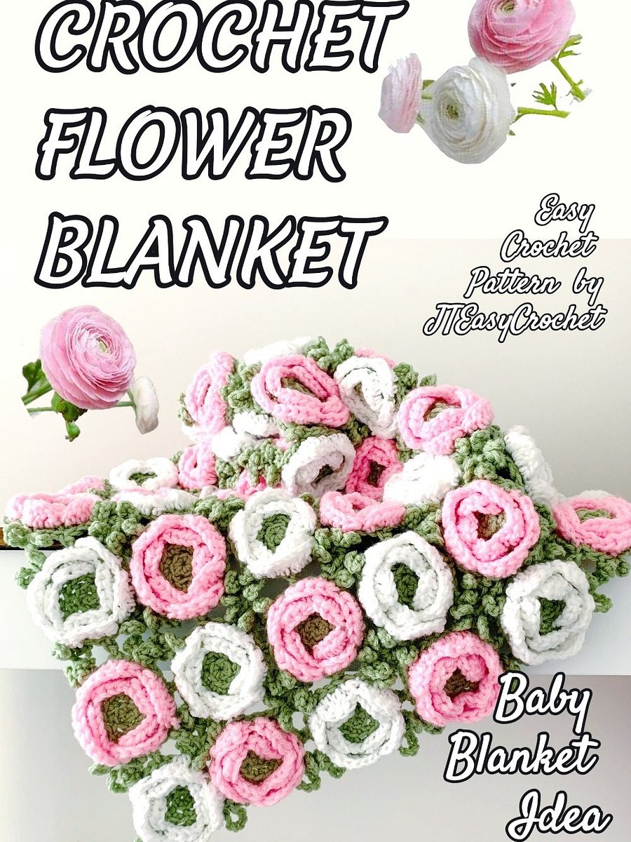 Ranunculus Flower Motif Crochet Blanket Pattern, PDF Instant Download, Cute Home Accent Throw Floral Housewarming Baby Shower Gift product image (3)