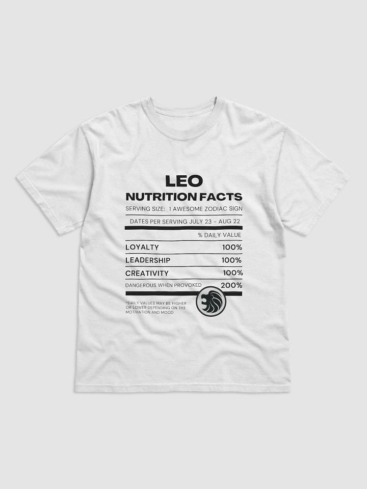 Leo Nutrition Facts T-Shirt (Black Writing) product image (13)