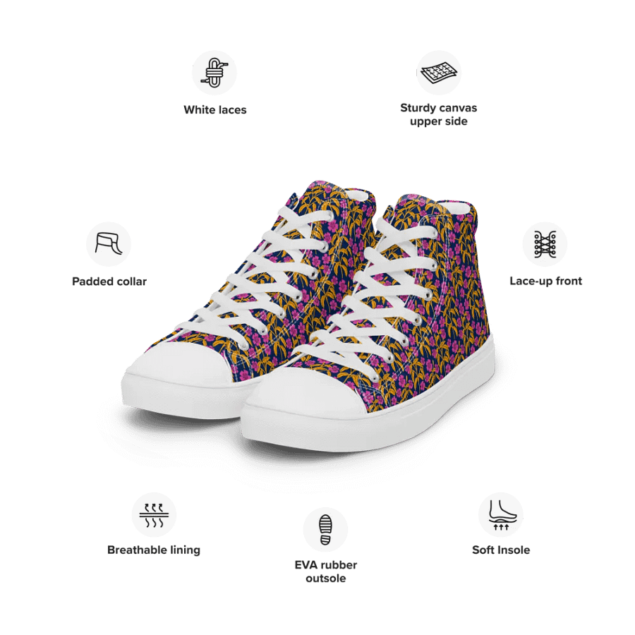 Campion Trails - Pink and Yellow on Dark Blue - Women High Top Canvas Shoes product image (1)