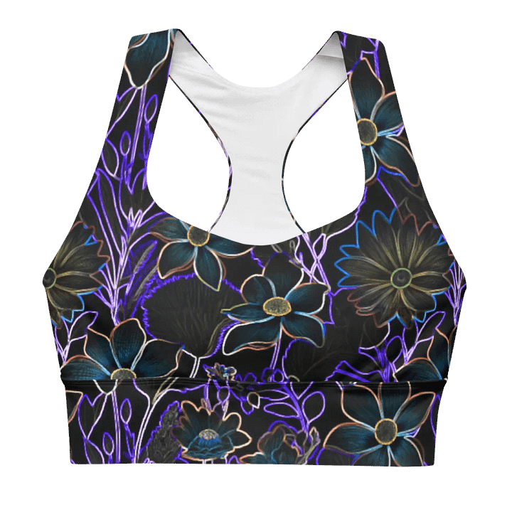 Trippy Floral Purple,Teal/ All-Over Print Longline Sports Bra by Sublicolor product image (1)