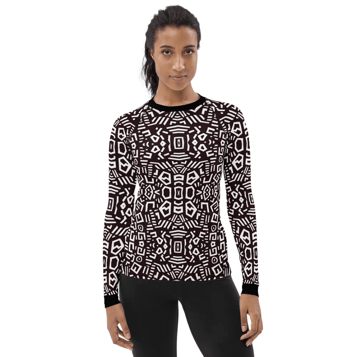 African Sun-Kissed Serenity: Geometric Doodle Long-Sleeve Rash Guard product image (1)