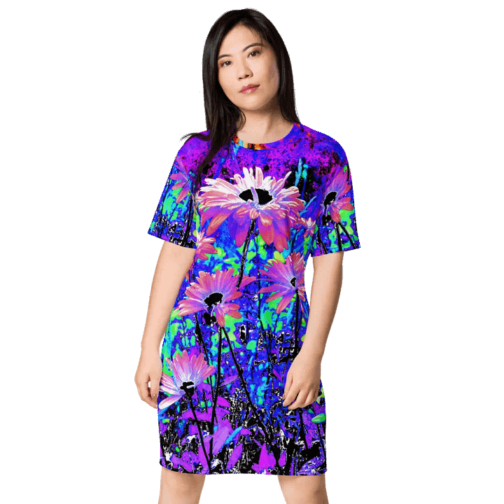 Abstract Surreal Daises in the Garden Ladies T Shirt Dress product image (1)
