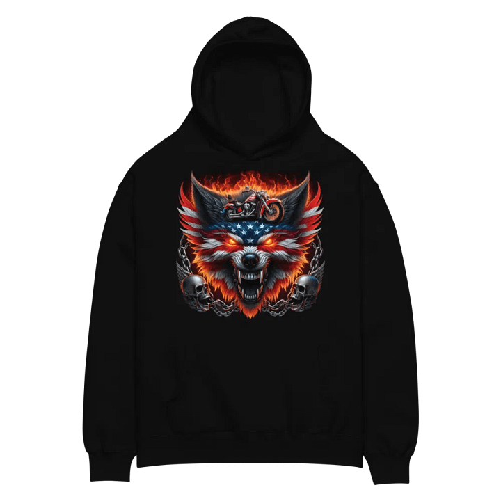 Fiery Wolf American Flag Oversized Hoodie #35 product image (2)