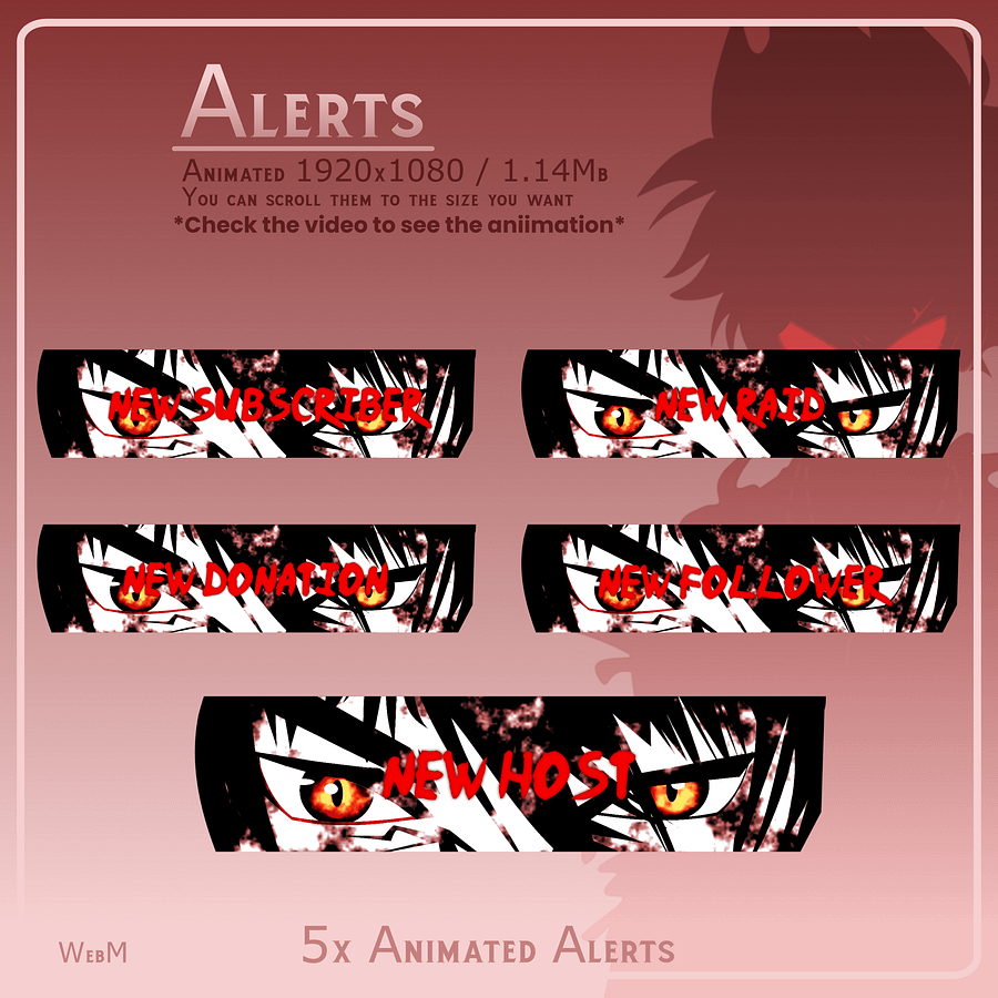 DARK ANIME Stream Overlay Pack, Anime Overlay pack, Anime Twitch Overlay, Gaming Stream Overlay, Red Overlay Twitch, Phonk Twitch Overlay product image (6)