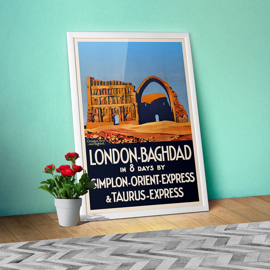 London, England - Baghdad, Iraq, Simplon Orient Express 1920s — retro travel poster, vintage travel art print, retro travel wall art product image (1)