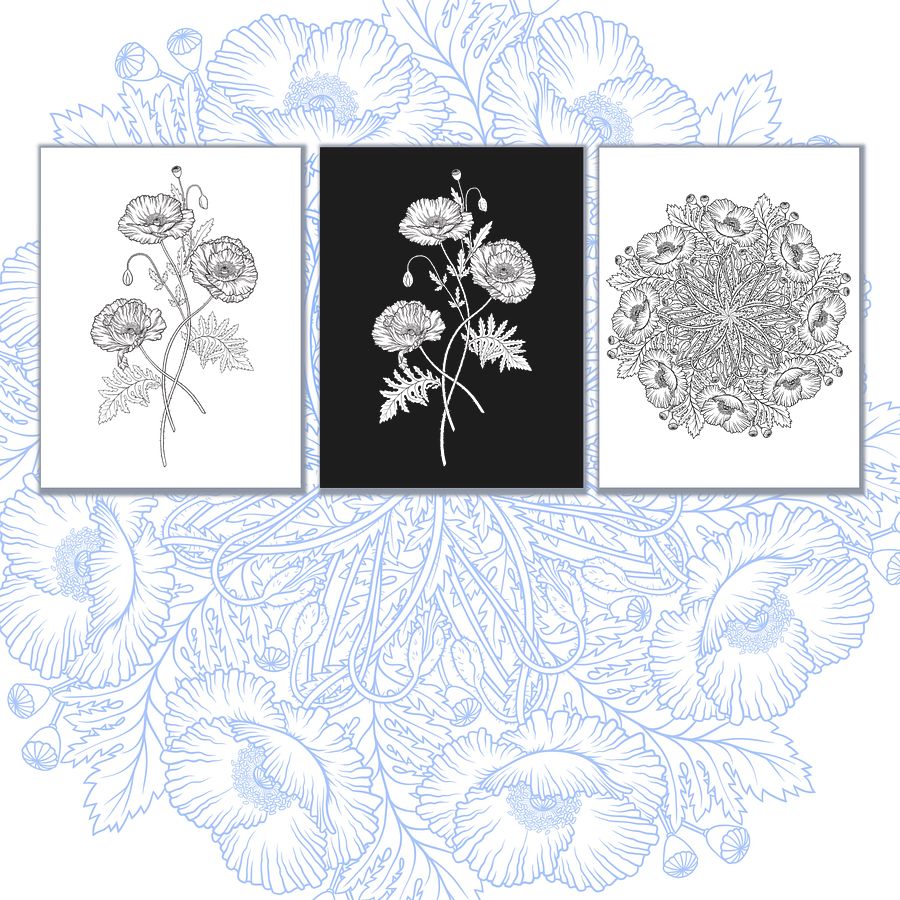 Poppy Coloring Pages, Hand Drawn, Set of 3 product image (2)