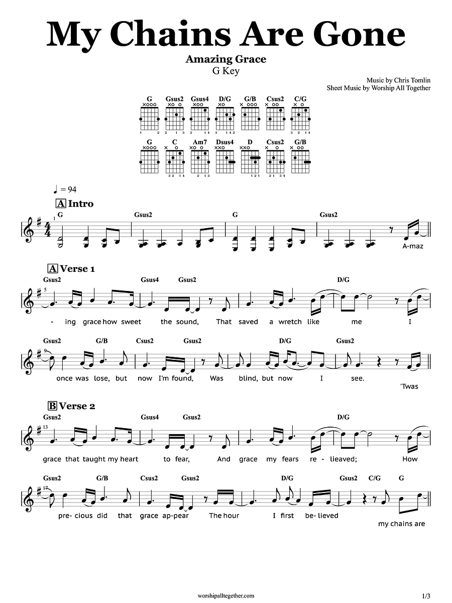 My Chains Are Gone (Amazing Grace) - Chris Tomlin | Sheet Music, Chord, Lyrics product image (1)