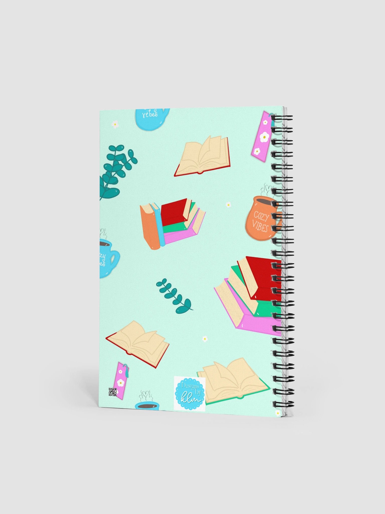 Cozy Book Lovers Pattern- Mint Background Spiral Journal product image (2)