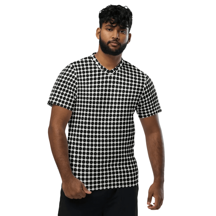 Abstract Black and White Chain Unisex V Neck Sports Jersey product image (7)