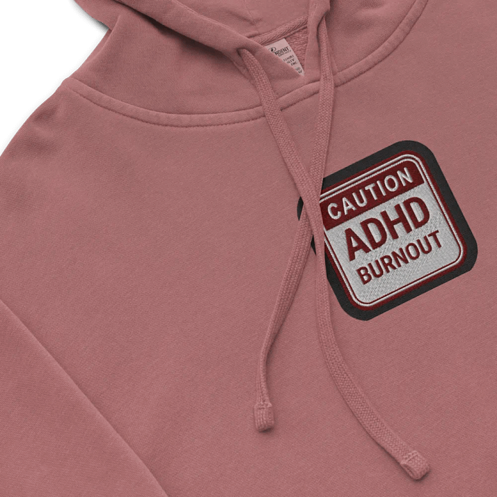 CAUTION: ADHD BURNOUT embroidered pigment hoodie (maroon bubble design) product image (1)