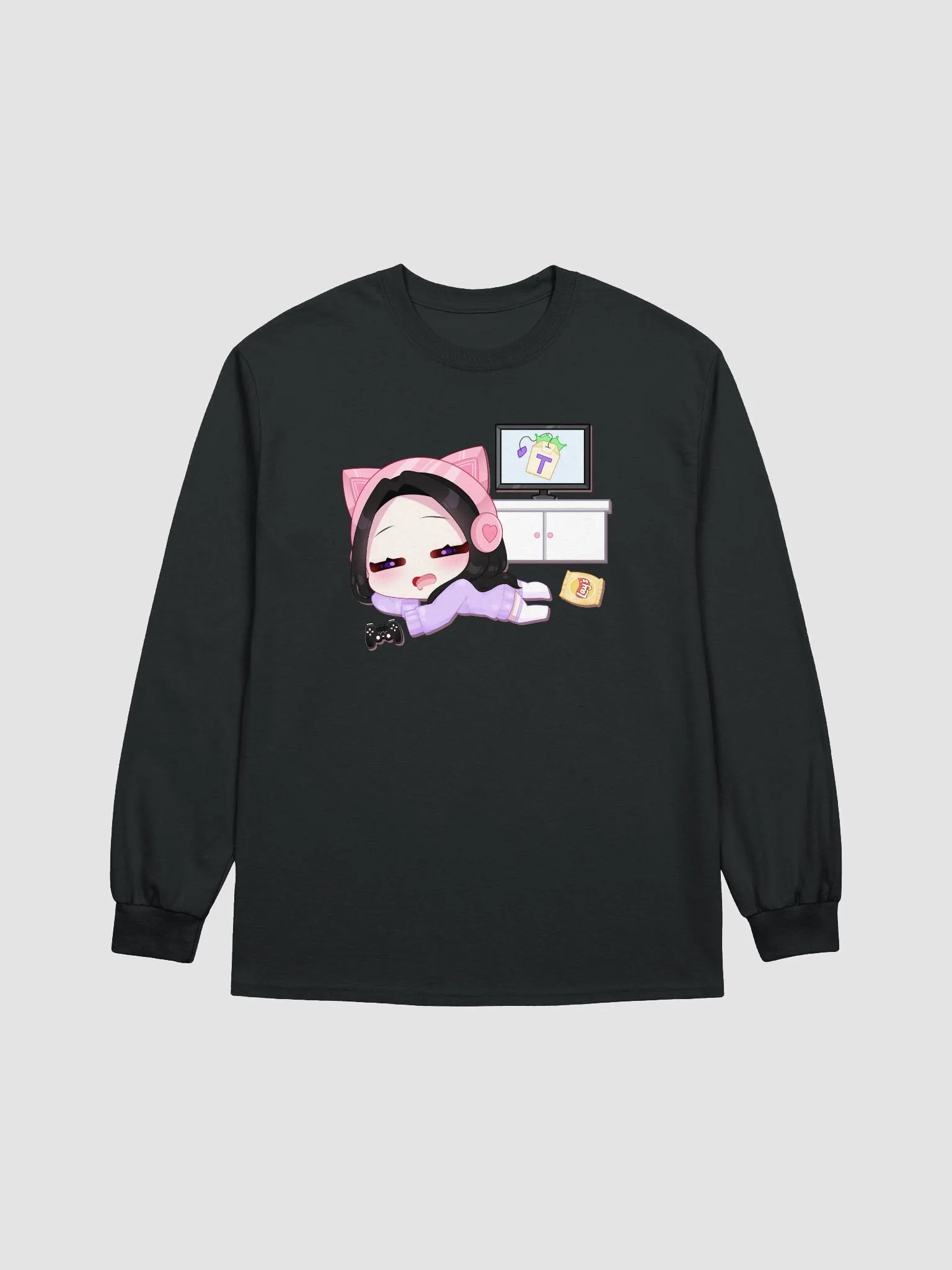 'Lazy Gamer' Chibi Long Sleeved Tee (Unisex) product image (4)