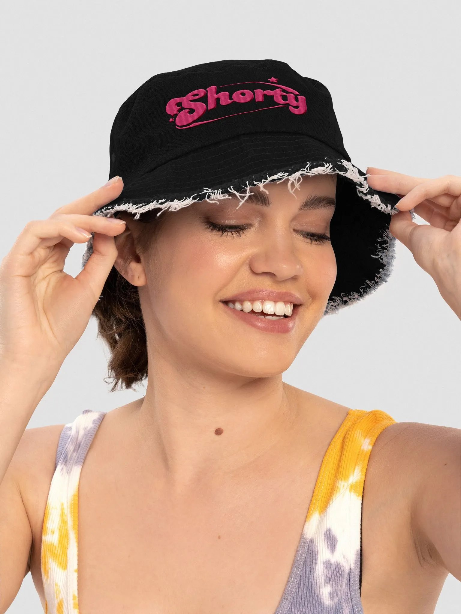 Starry Pink Shorty Distressed Denim Bucket Hat product image (9)