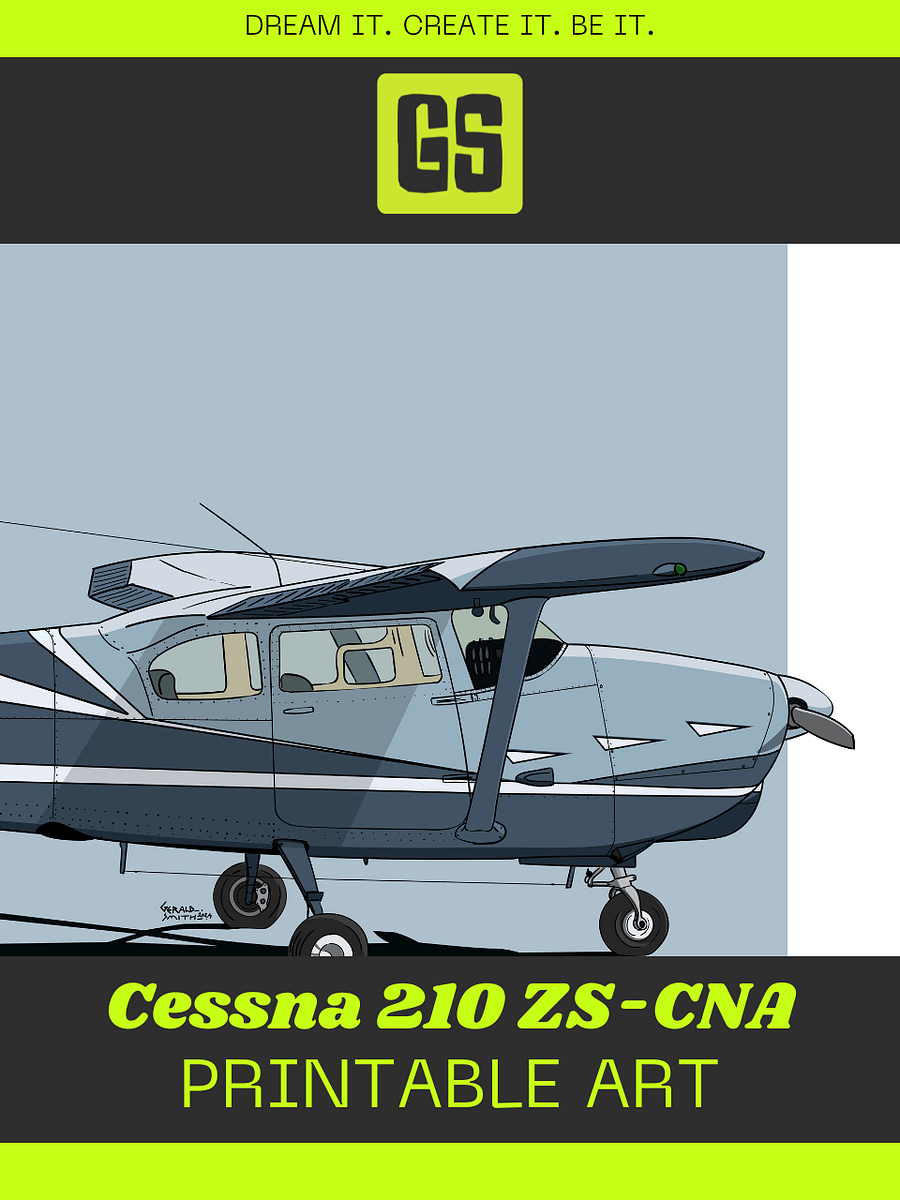 Cessna 210 ZS-CNA Printable Aviation Wall Art with Blue and White Background product image (4)