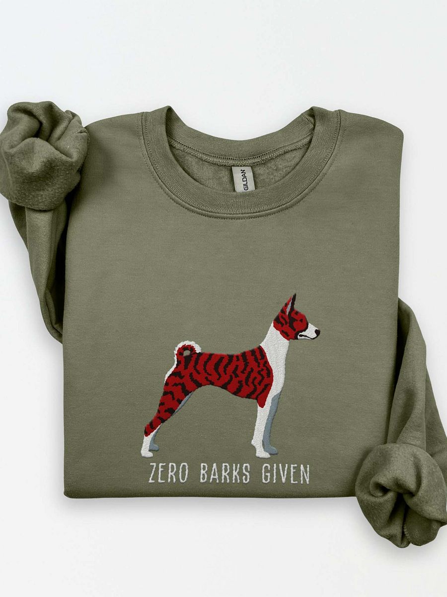 Zero Barks Given Sweatshirt (Embroidered) of a Basenji(Brindle) product image (1)
