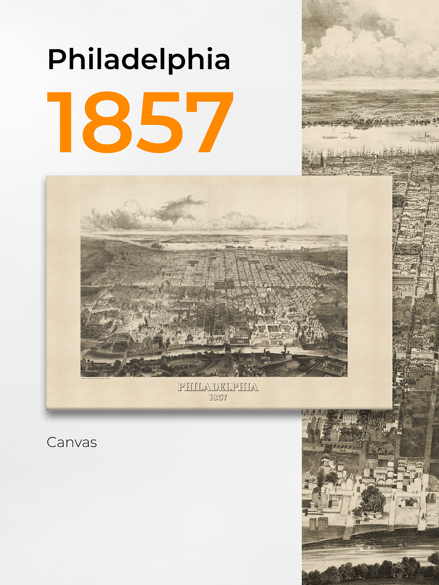 Philadelphia 1857 Canvas Print – Hand-Drawn Historic City Map product image (1)
