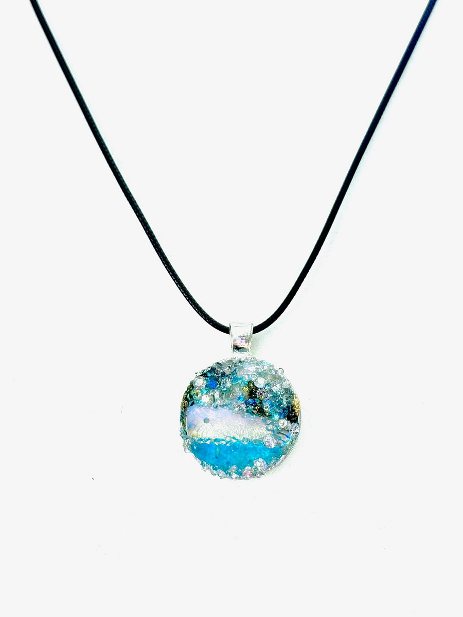 Mixed Metal Horizon Sea Glass Pendant Necklace | Handmade Bead & Sea Glass Art | Coastal Charm Jewelry by Monique Faella Designs™ | MFD-00223 product image (2)
