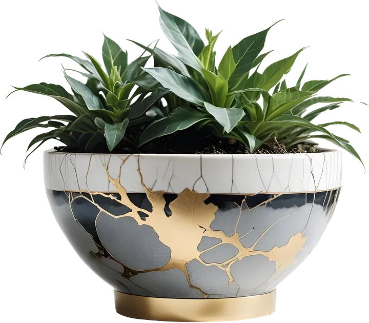 Kintsugi Serenity – White and Grey Planter PNG product image (1)