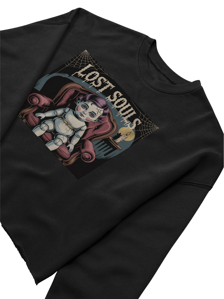 Lost Souls Women's Fleece Crop Sweatshirt - Black Gothic Doll Design by Midnight Veil Designs product image (5)