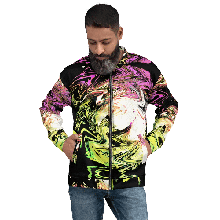Abstract Neon Daisy Swirl Unisex All Over Print Bomber Jacket product image (2)