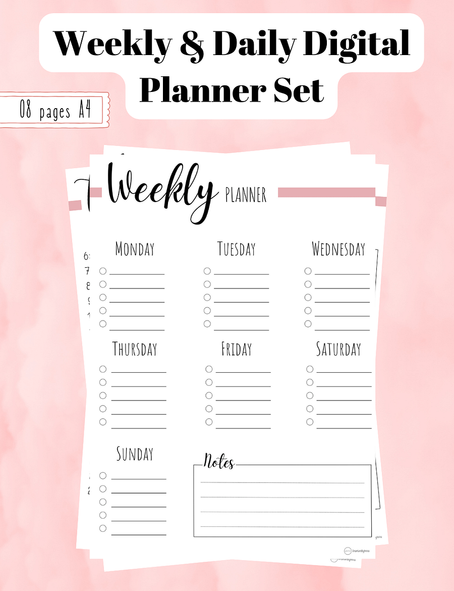 Weekly & Daily Digital Planner Set Simple Pink Theme product image (1)
