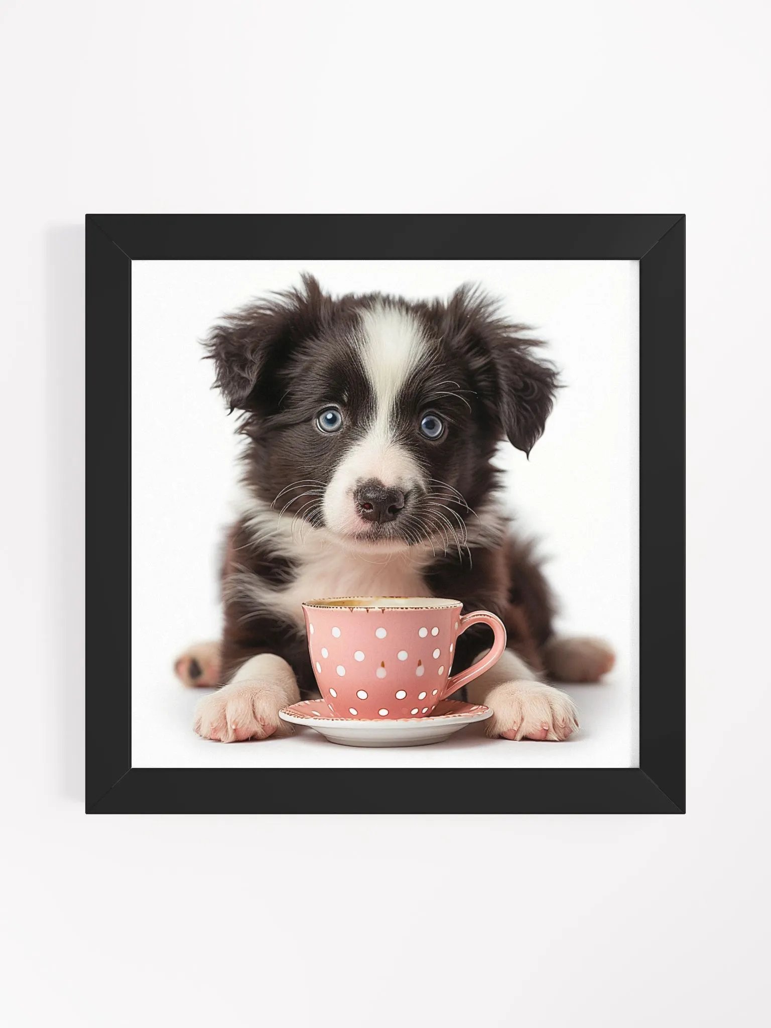 Coffee Lover Cute Australian Shepard Puppy Framed Wall Art product image (1)
