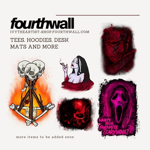 Some of the many designs I have available on my fourth wall store currently.
I have hoodies, tees, mugs, mouse mats and desk ...