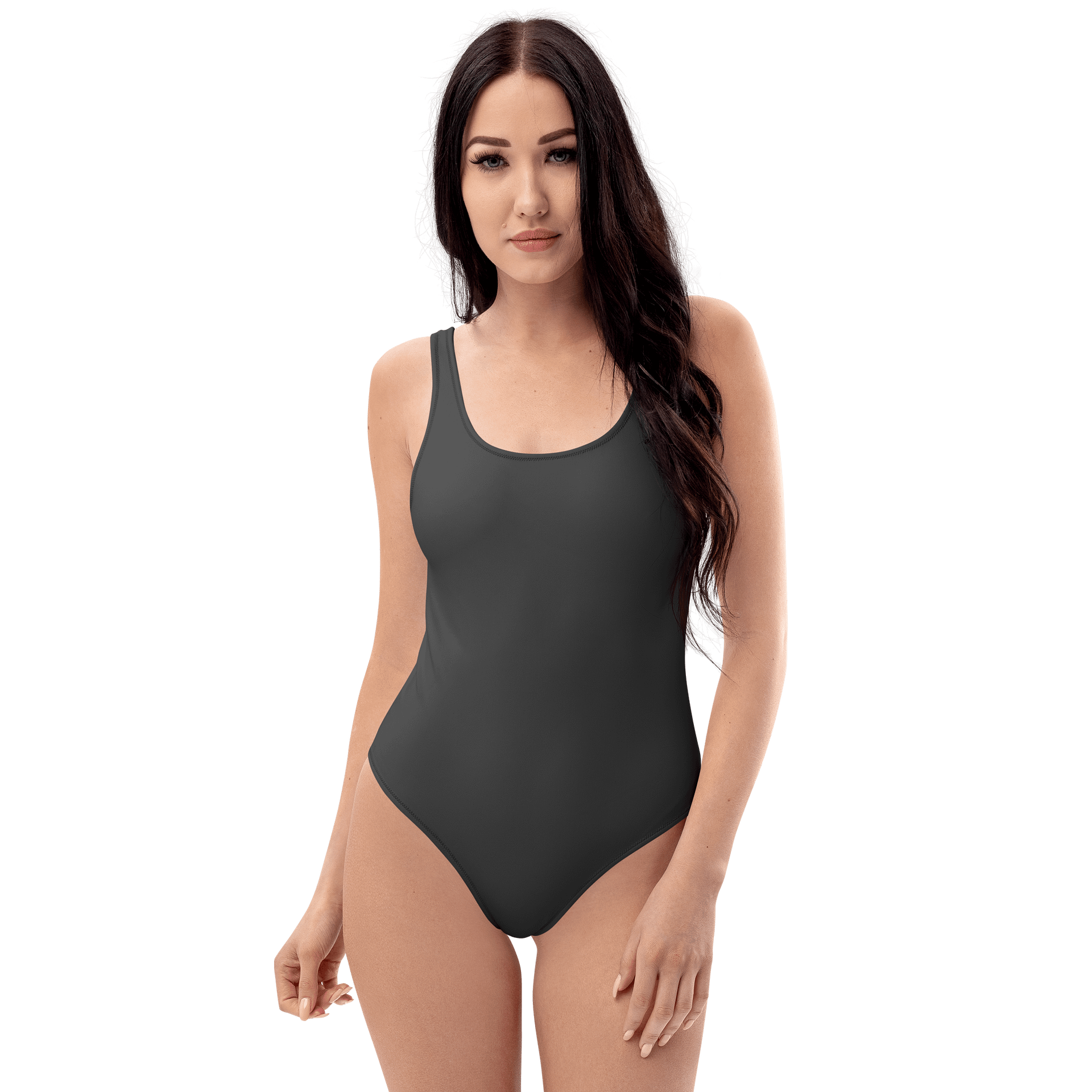 Off Black Deep Gray Solid Color Retro Inspired Women's One Piece Swimsuit product image (3)