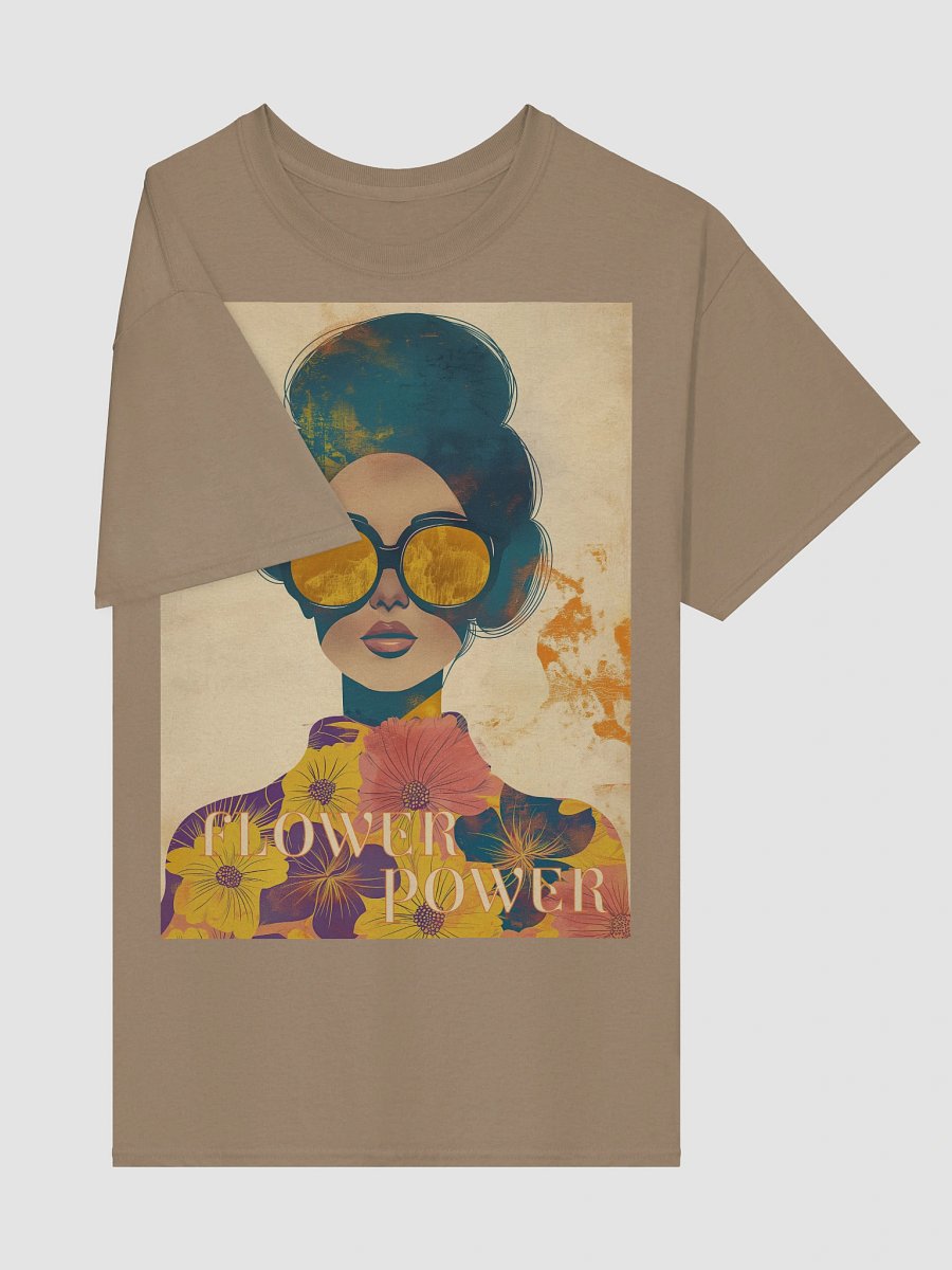 Flower Power Retro T-Shirt – 60s Collage Art with Woman in Sunglasses product image (4)