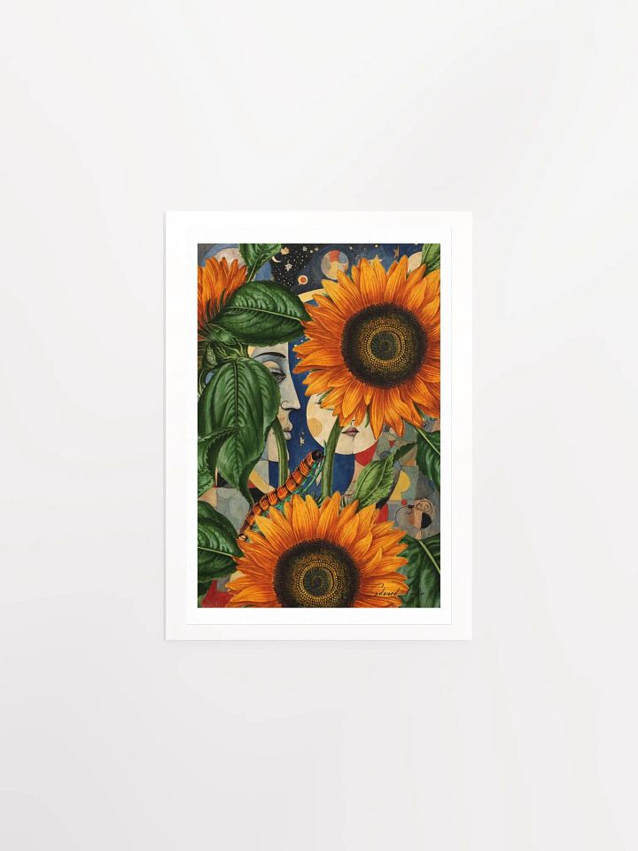 'Hidden in the Garden' by Edward Martin Mixed Media Collage: Celestial Sunflowers Poster product image (2)