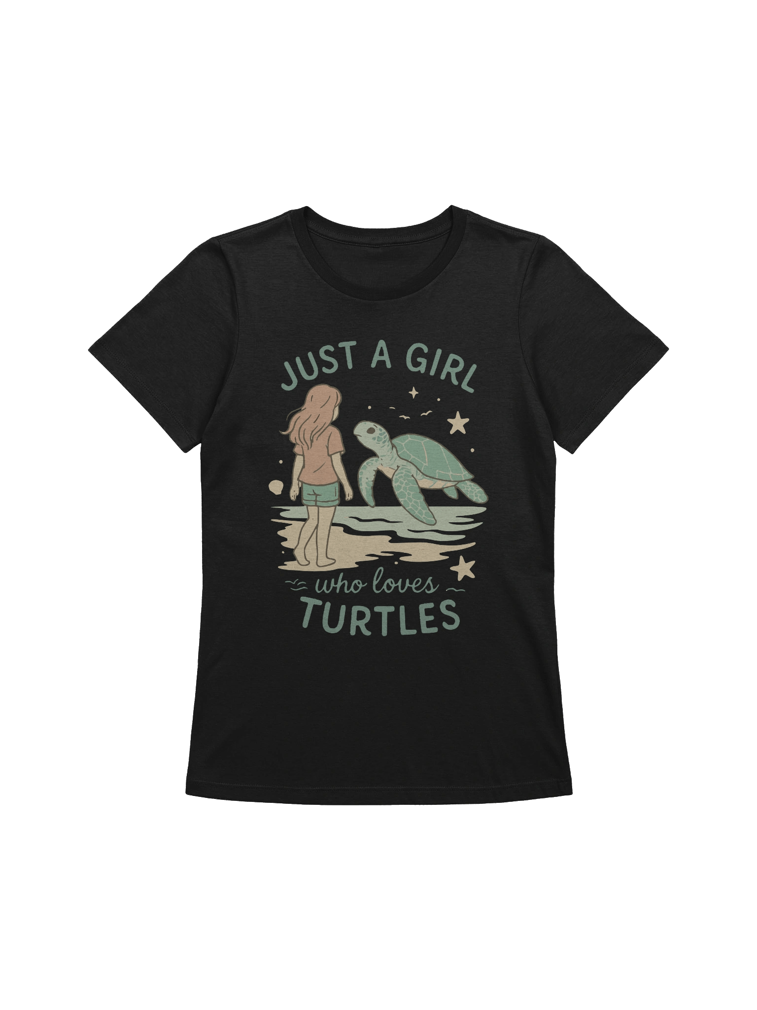 Retro Ocean Design with Girl and Sea Turtle – Cute Pastel Beach Scene for Marine Life Lovers product image (1)