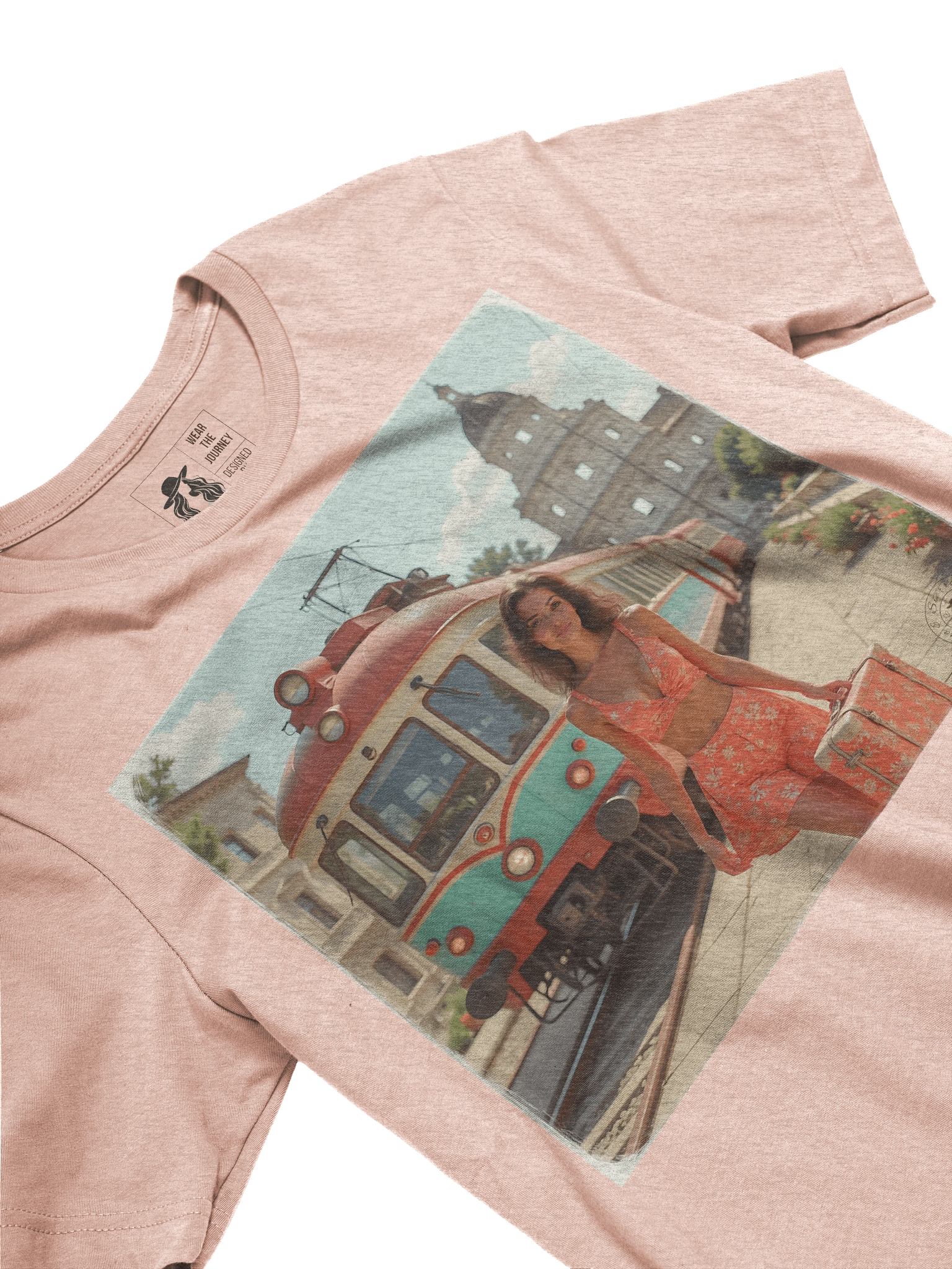Retro Tram Travel T-Shirt – Floral Two-Piece Wanderlust Style product image (18)