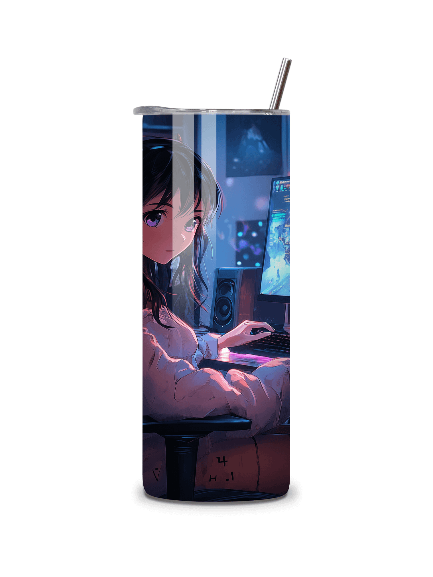 Anime Gamer Girl 20oz Skinny Tumbler with Metal Straw – Vibrant Gaming Setup Design – Double-Walled Insulated Stainless Steel Tumbler Gift for Anime and Gaming Fans (Anime Girl 2) product image (4)