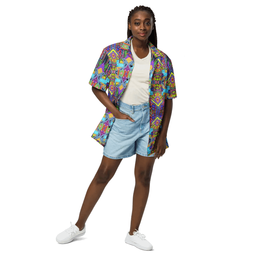 Abstract Colourful Doodle Art Robots Unisex Hawaiian Shirt product image (3)