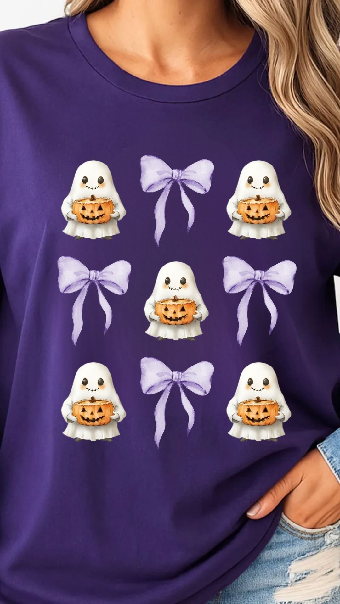 Halloween Cute Ghosts & Lilac Knots Tshirt | Halloween T-shirt Cute Ghost Shirt | Vintage Ghost Tee | Lilac Knots Tee | Spooky Season Apparel product image (1)