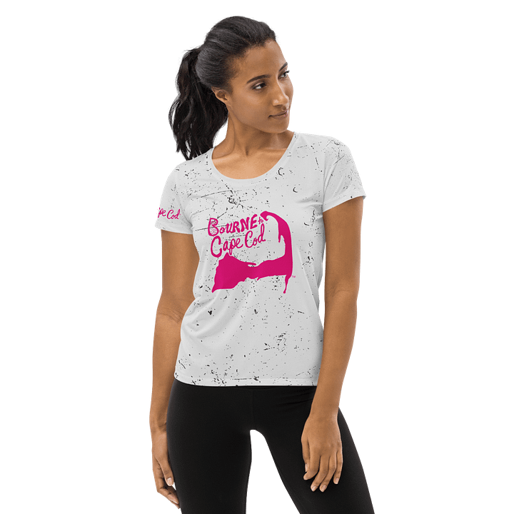 Women's | BOURNE to Cape Cod™ | Sporty Prep Tee ⚓️ | Athletic Style | Pink Logo on Distressed White product image (1)