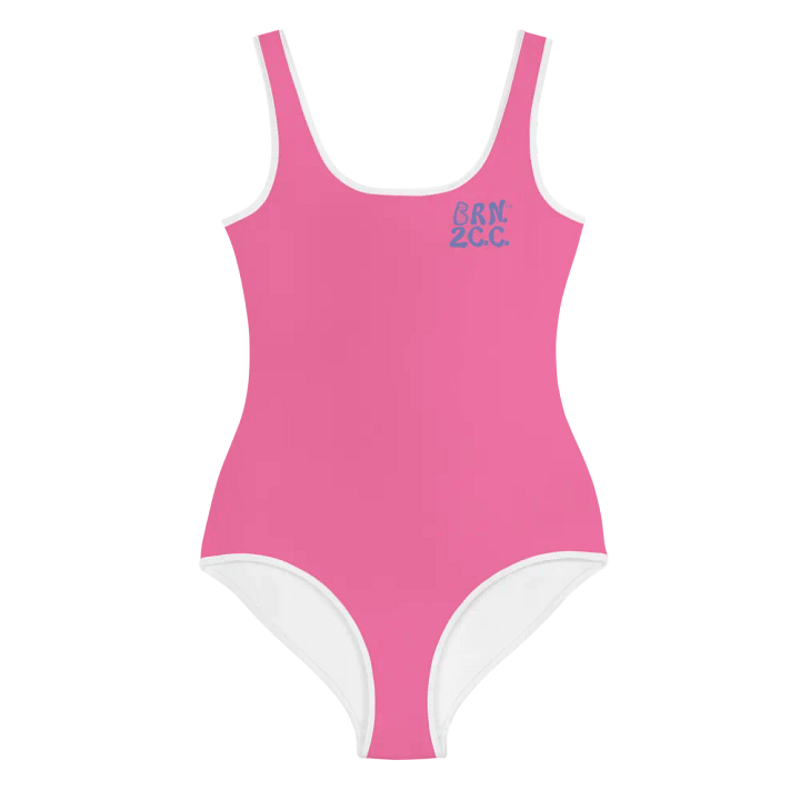 💖Girls' | Youth | Pink Power Wave | BRN.2C.C.™ | Swimsuit 👙| Slate Blue Logos product image (2)