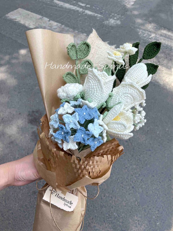 Large Blue Hydrangea Crochet Knit Bouquet product image (1)