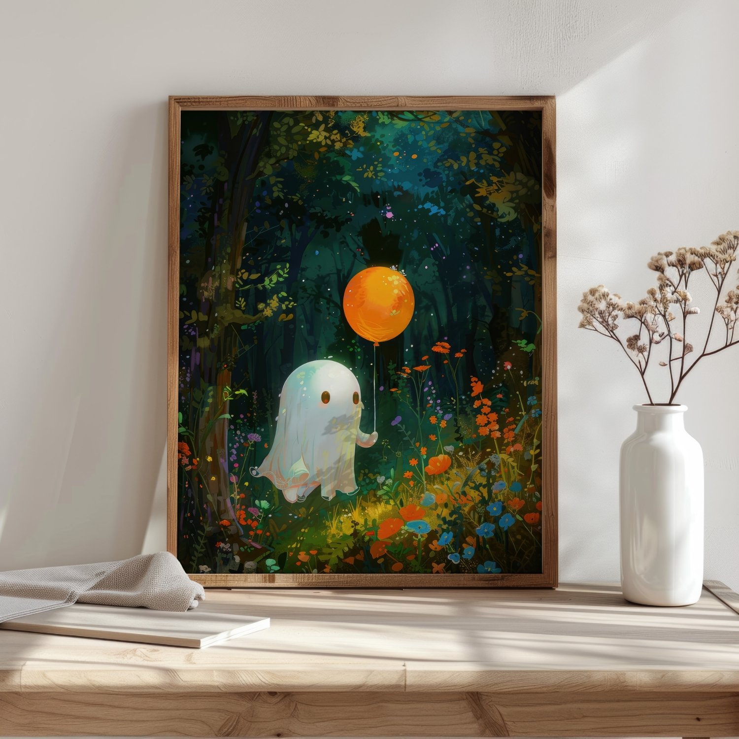 Cute Ghost with a Balloon Whimsical Halloween Art Print product image (9)