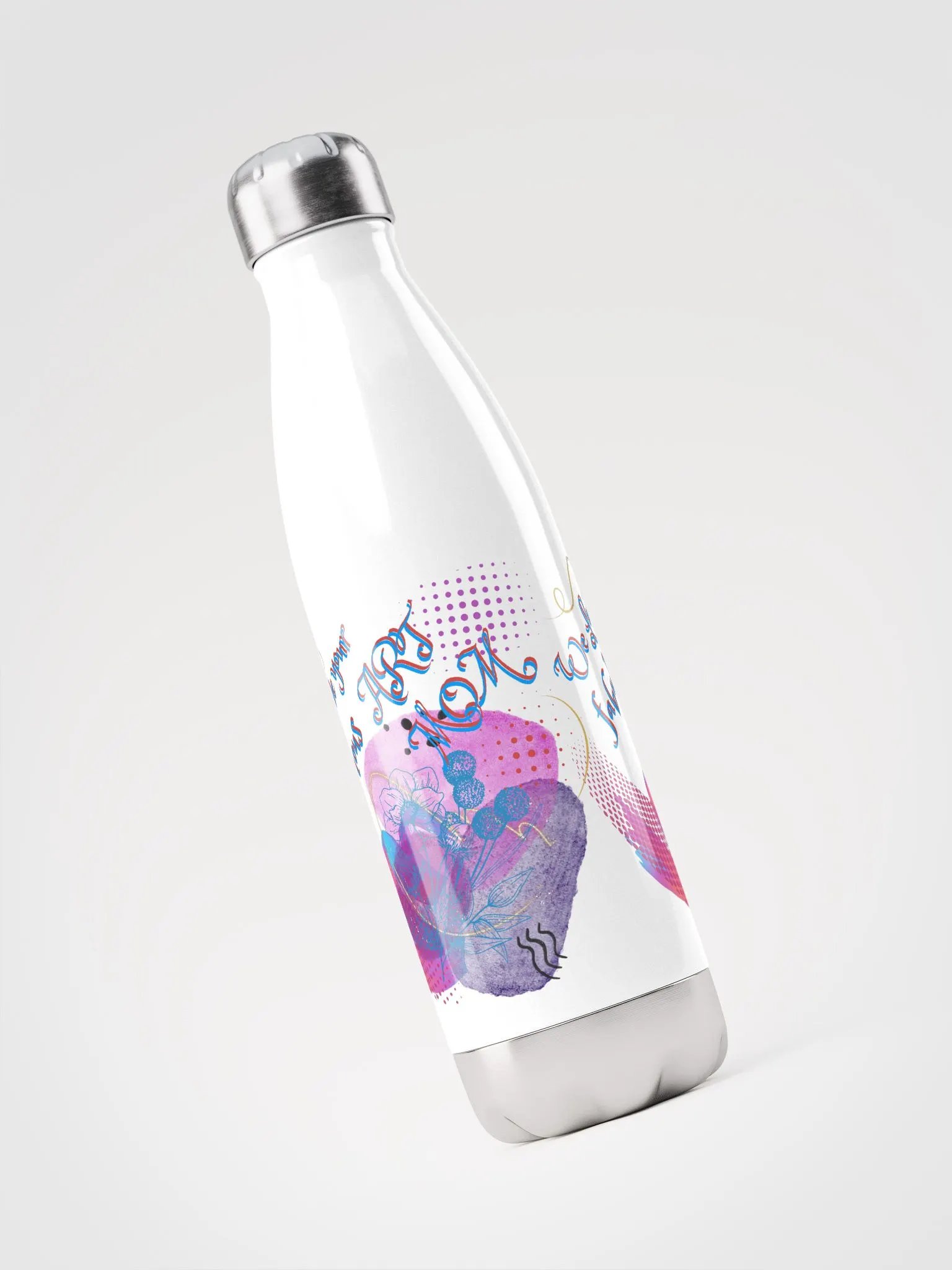 Stainles stel waterbottle with beautiful watercolor design depicting 