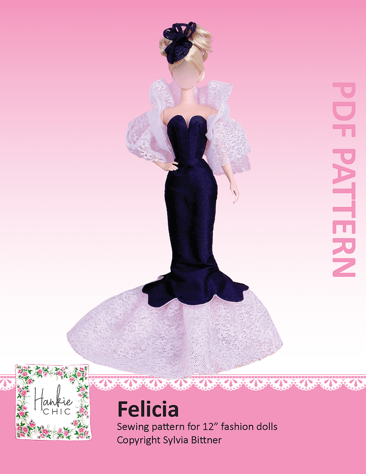 Felicia sewing pattern for 12" fashion dolls product image (1)