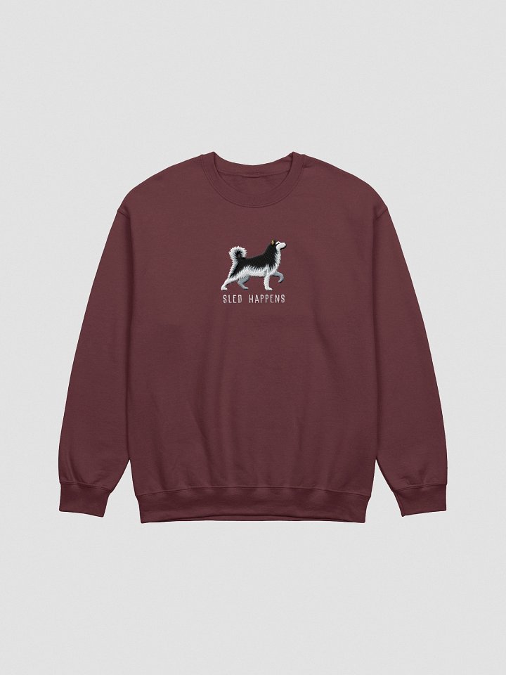Sled Happens Sweatshirt (Embroidered) of an Alaskan Malamute(Black & White) product image (5)