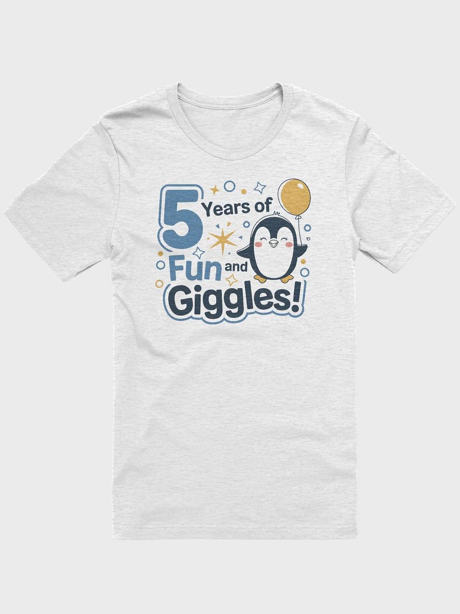 “5 Years of Fun and Giggles!” t-shirt, Celebrate five years, Exclusive t-shirt, Adorable penguin, Children's joyful attire, Milestone celebration gift idea, unique birthday gift product image (1)