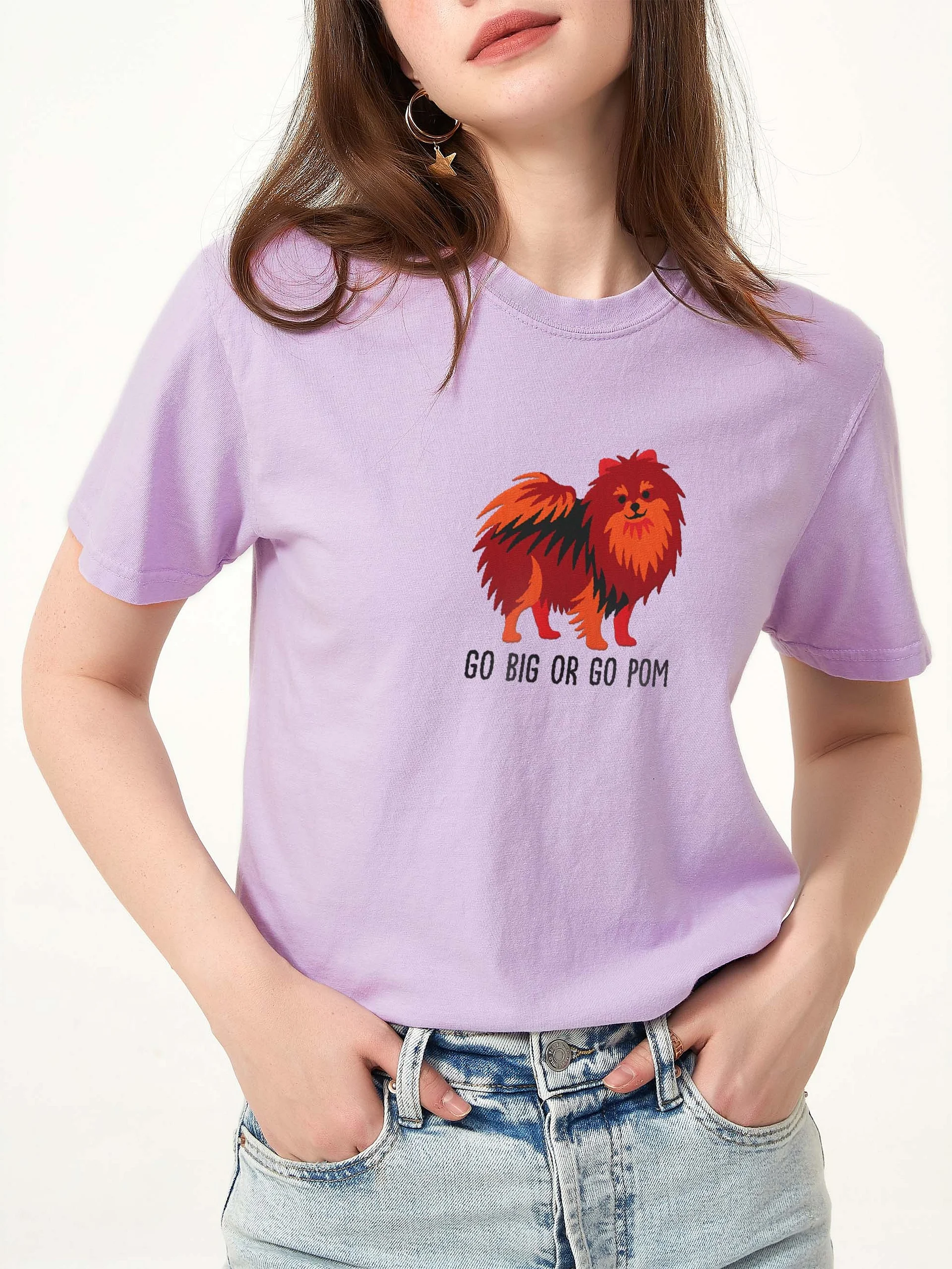 Go Big or Go Pom T-Shirt(Embroidered) of a Pomeranian(Chocolate & Tan) product image (2)