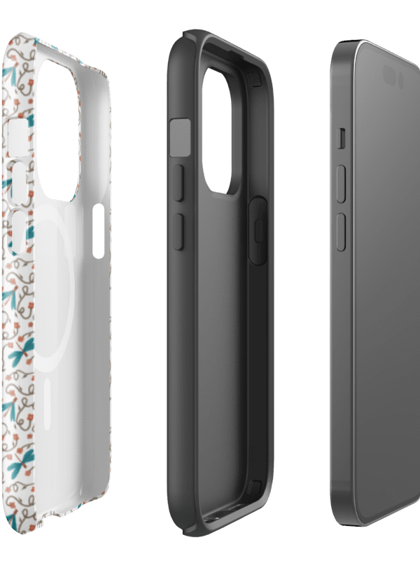 MagSafe tough case for iPhone with dragonfly and floral design. Artistic nature inspired protection product image (2)