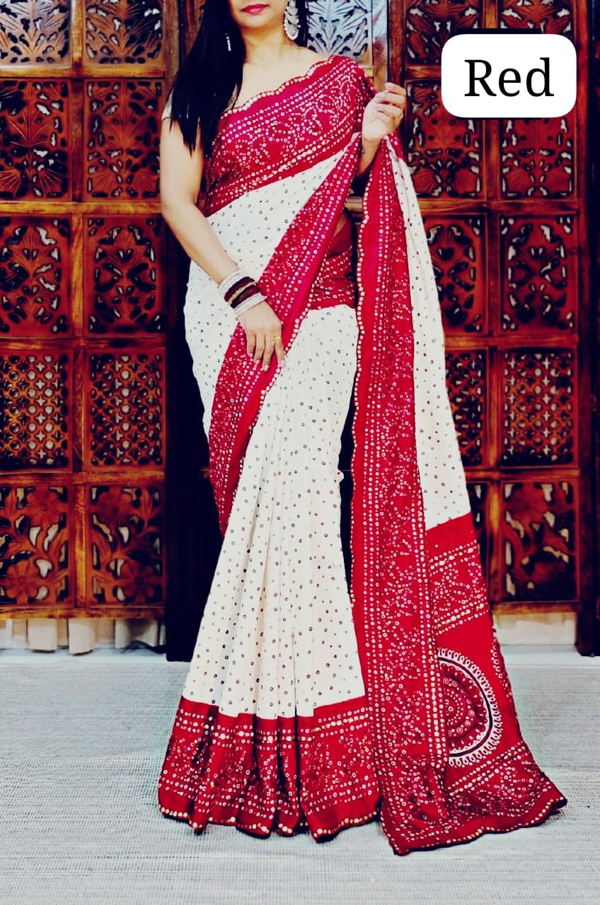 premium quality chiffon bandhini sarees printed Blouse as in pic product image (6)