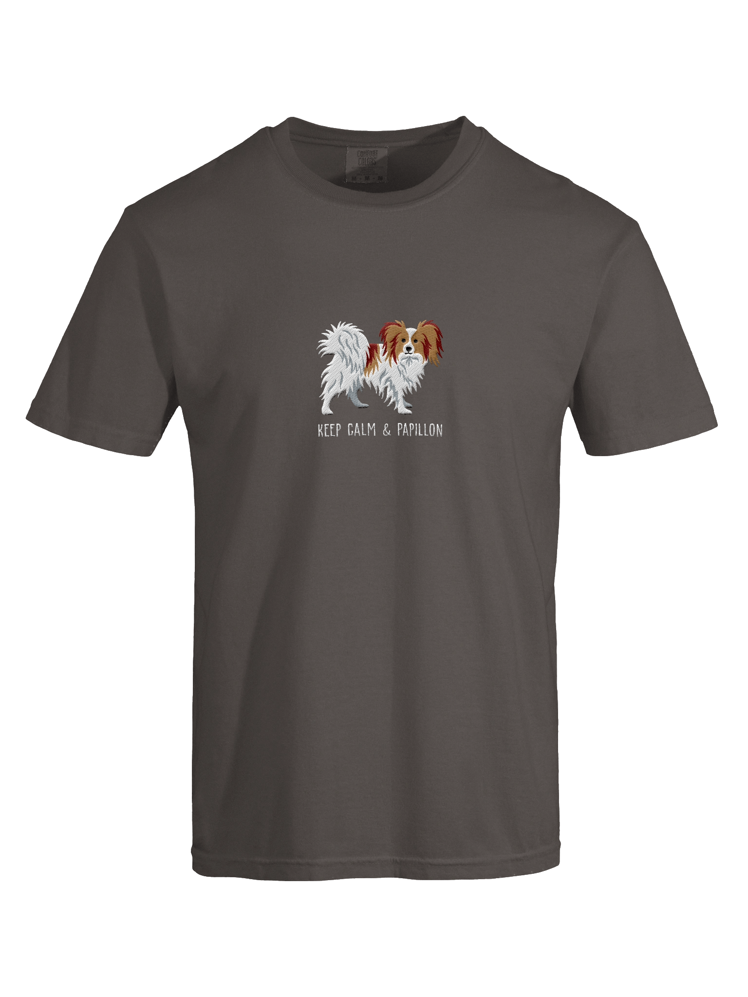 Keep Calm & Papillon T-Shirt(Embroidered) of a Papillon(Brown & White) product image (42)