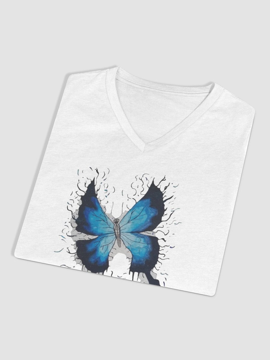 White Cat Blue Butterfly (art by Dina R.) watercolor painting - Women's Relaxed V-Neck T-Shirt product image (3)