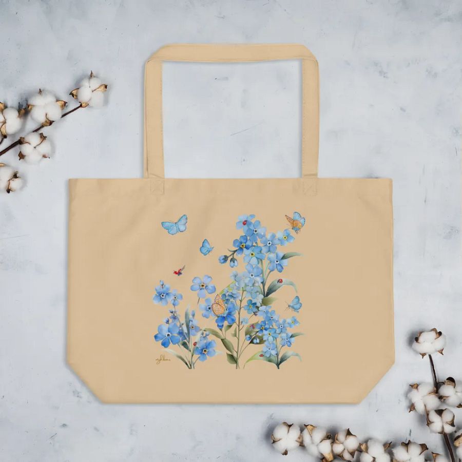 Forget-Me-Not Whispers Large Eco-Friendly Organic Cotton Tote Bag product image (8)