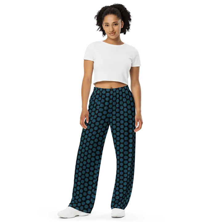 Blue Blossoms on a Black Night Background Wide-Leg Pants product image (1)