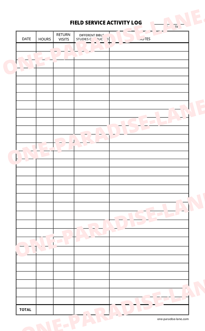 JW Field Service Activity Record Sheet product image (1)
